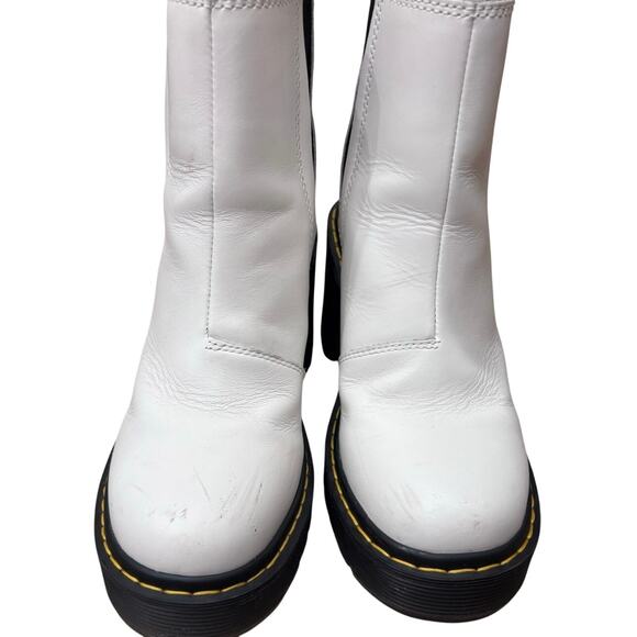 Dr. Martens White Leather Chelsea Ankle Boots Chunky Heel Platform 7 - Picture 3 of 10